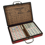 Traditional Chinese Mahjong Set Travel Size, Red Leatherette Travel Case with Ornate Dragon Design, 144 Tiles 24mm White Tiles