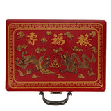 Traditional Chinese Mahjong Set Travel Size, Red Leatherette Travel Case with Ornate Dragon Design, 144 Tiles 24mm White Tiles