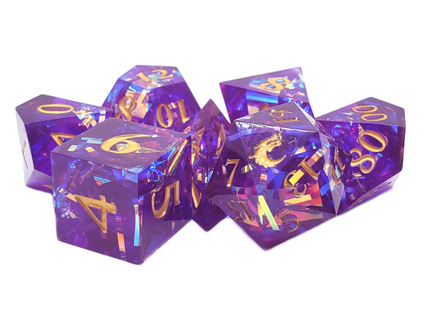 Old School Dice Sharp Edged - Amethyst Blast