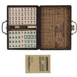 Traditional Chinese Mahjong Set Travel Size, Red Leatherette Travel Case with Ornate Dragon Design, 144 Tiles 24mm White Tiles