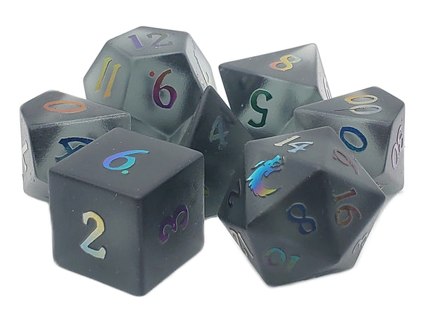 Gemstone - Frosted Obsidian w/ Spectral Old School Dice