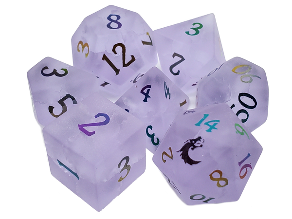 Gemstone - Frosted Blast Glass Amethyst w/ Spectral Old School Dice