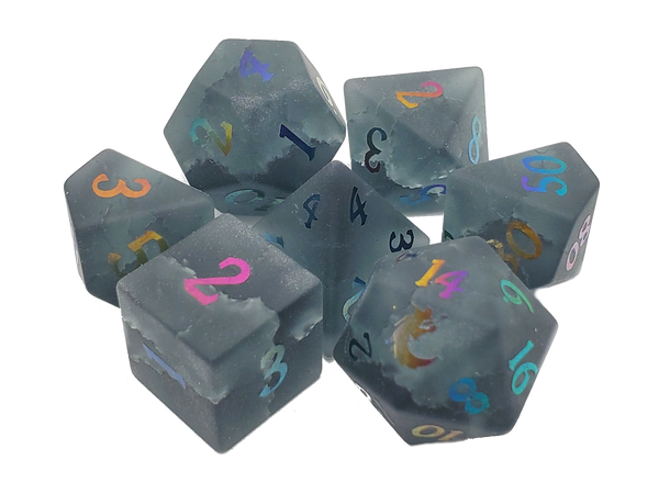 Gemstone - Frosted Blast Glass Obsidian w/ Spectral Old School Dice