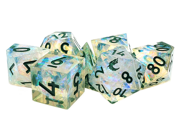 Old School Dice Sharp Edged - Green Ice