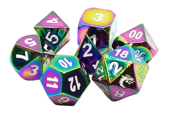 Old School 7 Piece DnD RPG Metal Dice Set: Halfling Forged - Brilliant Rainbow