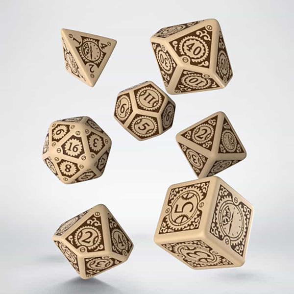 Steampunk Clockwork Beige Brown Dice Set (7)