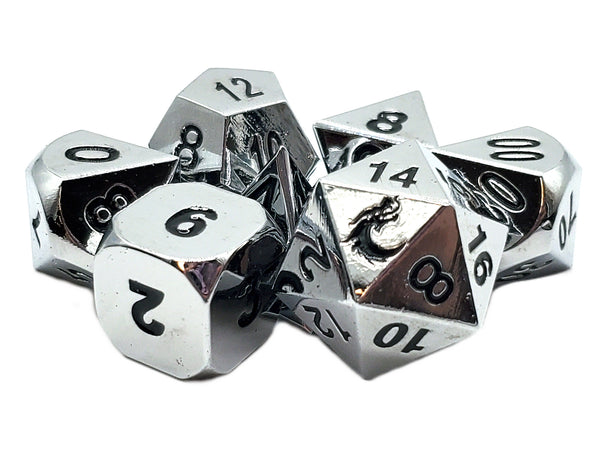 Old School 7 Piece DnD RPG Metal Dice Set: Halfling Forged - Shiny Silver