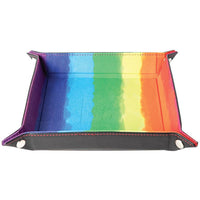 Velvet Folding Dice Tray with Leather Backing: 10in x 10in Watercolor Rainbow