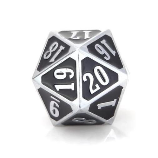 Die Hard Dice D20 25mm - Shiny Silver With Black